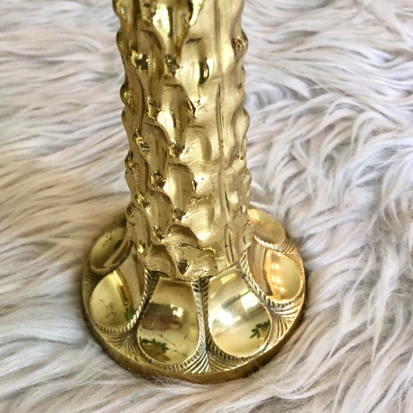 Vintage | Palm Tree Taper Candleholders Green Gold PAIR Preppy Palm Beach - Picture 4 of 8